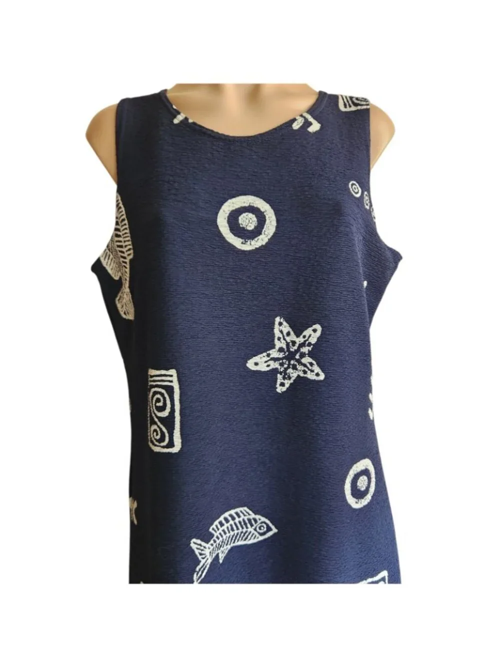 Vintage 90s LA Lights Fish Beach Cruise Summer Dress Shift Dress M -USA